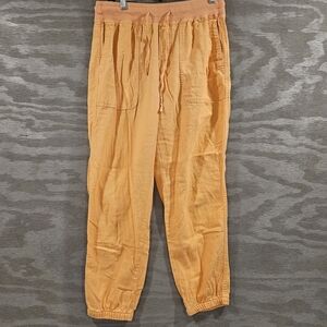 Gap SZ M Orange/Peach Linen Blend Joggers Athleisure Pockets Drawstring Waist